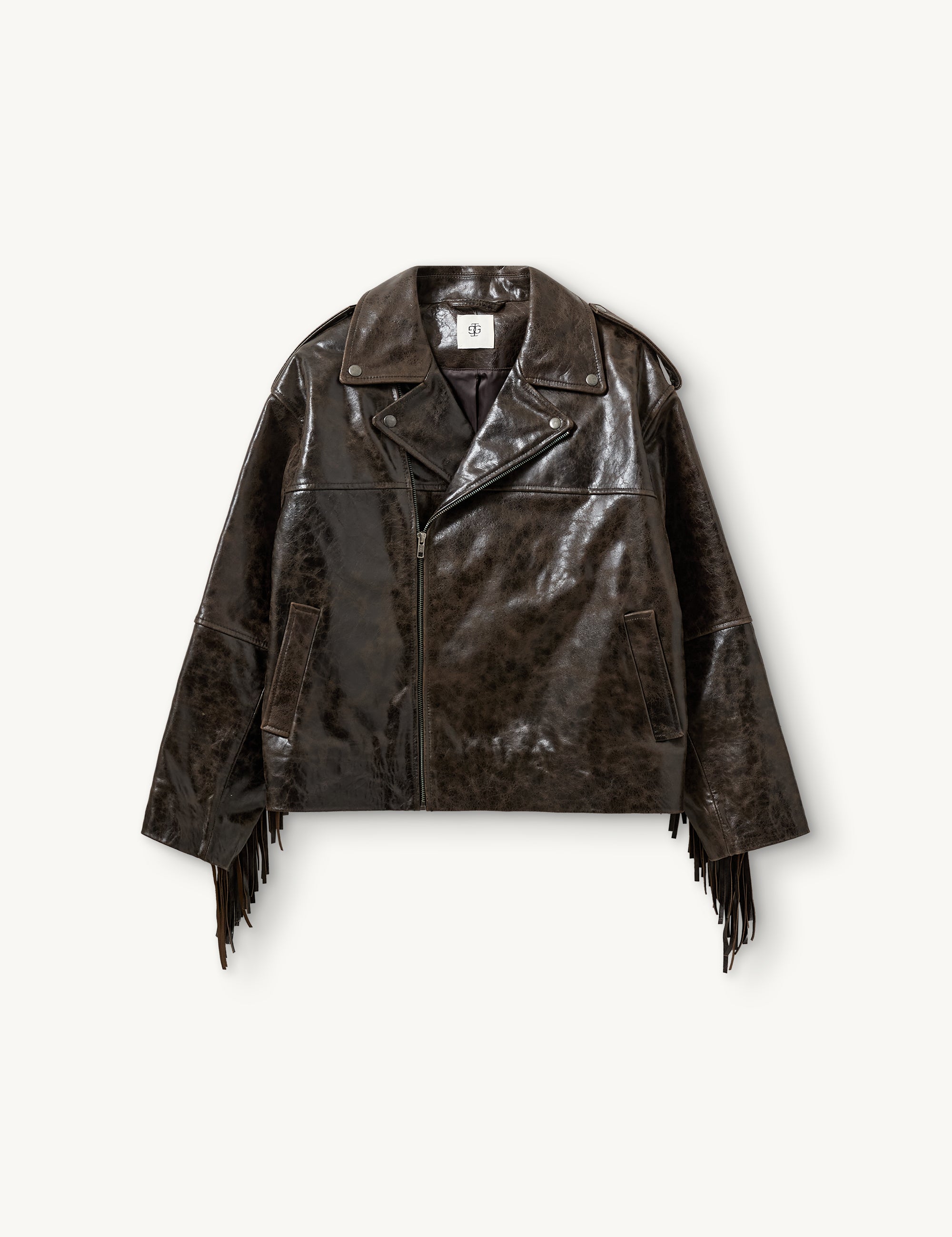 Margo Fringe Jacket Brown Crunch Effect